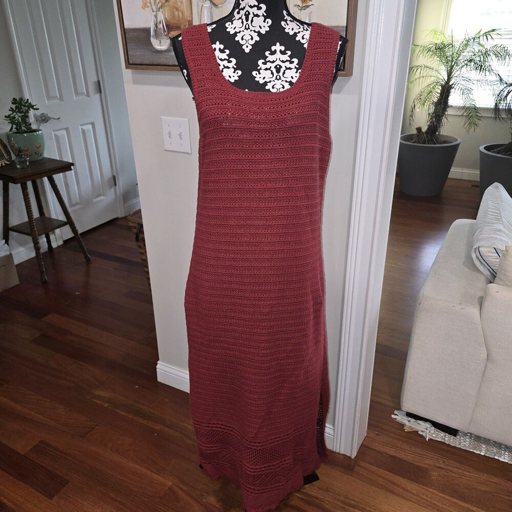 ana Womens Terracotta Red Crochet Knit Maxi Dress Sleeveless BEACH Festival L